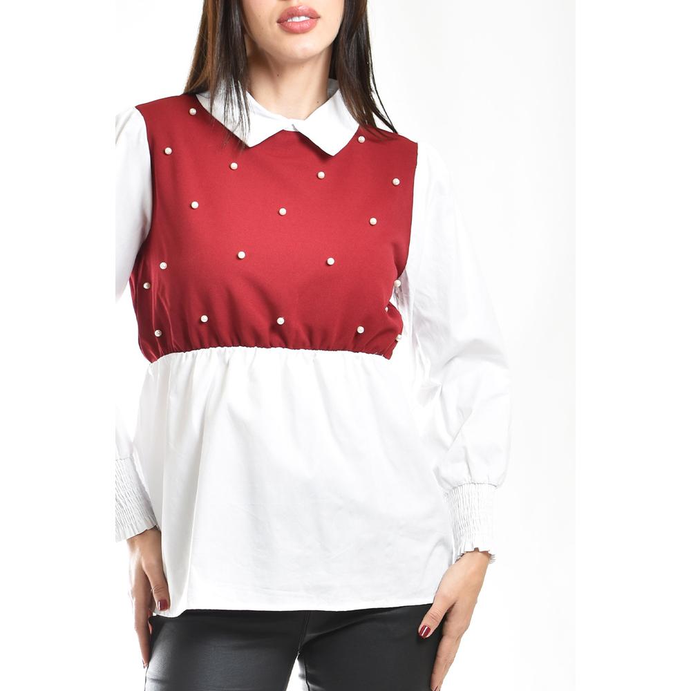 Foto 5 pulgar | Blusa Con Chaleco De Perlas Roman Fashion /juvenil, 5102 (blanco / Vino) Vino