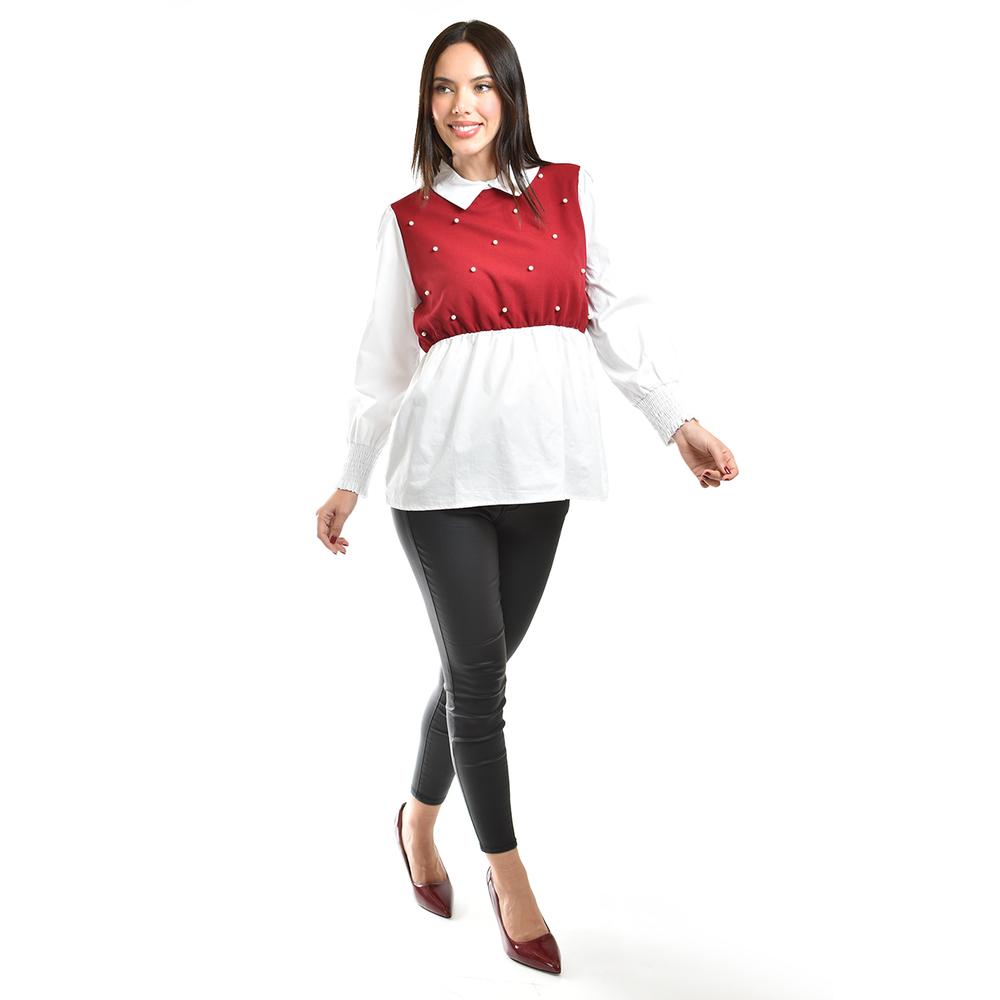 Foto 6 pulgar | Blusa Con Chaleco De Perlas Roman Fashion /juvenil, 5102 (blanco / Vino) Vino
