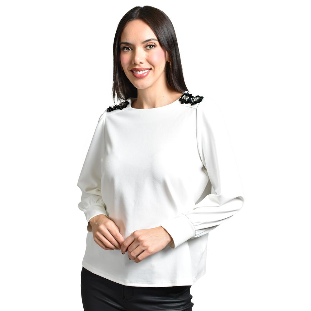 Blusa Con Detalle De Flor En Hombro Roman Fashion /juvenil, 5106 (blanco) Blanco