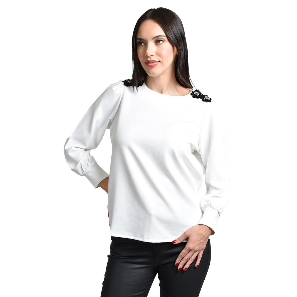 Foto 3 pulgar | Blusa Con Detalle De Flor En Hombro Roman Fashion /juvenil, 5106 (blanco) Blanco