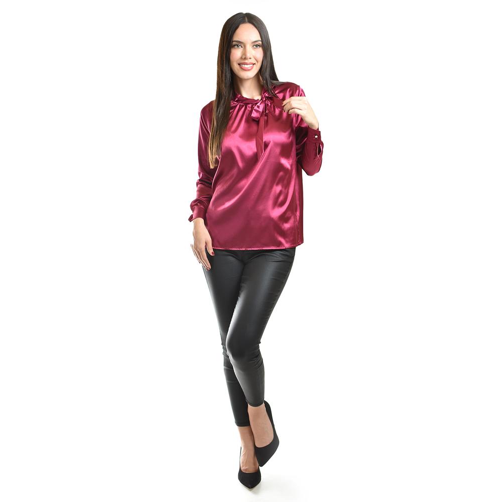 Foto 3 pulgar | Blusa De Satin Con Lazo Roman Fashion /juvenil, 5101 (vino) Vino