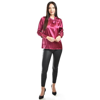 Foto 4 | Blusa De Satin Con Lazo Roman Fashion /juvenil, 5101 (vino) Vino
