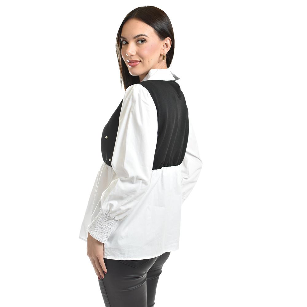 Foto 4 pulgar | Blusa Con Chaleco De Perlas Roman Fashion /juvenil, 5102 (blanco / Negro) Negro