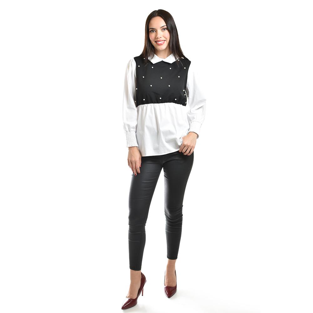 Foto 6 pulgar | Blusa Con Chaleco De Perlas Roman Fashion /juvenil, 5102 (blanco / Negro) Negro
