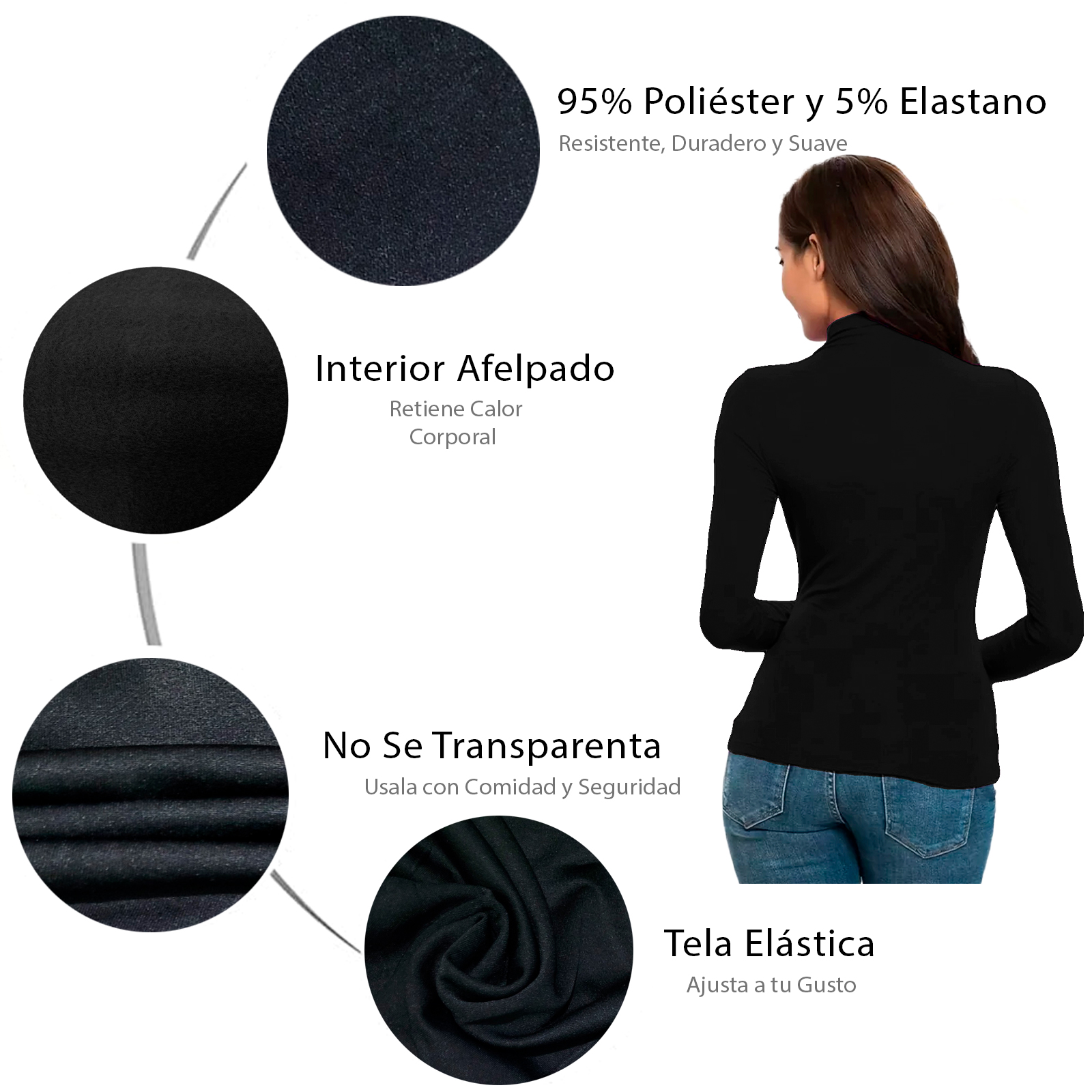 Foto 6 | Blusa Termica Mujer, Color Negro, Manga Larga, Unitalla, Cuello Alto, Playera, Casual, Basica, Camiseta, Uso
