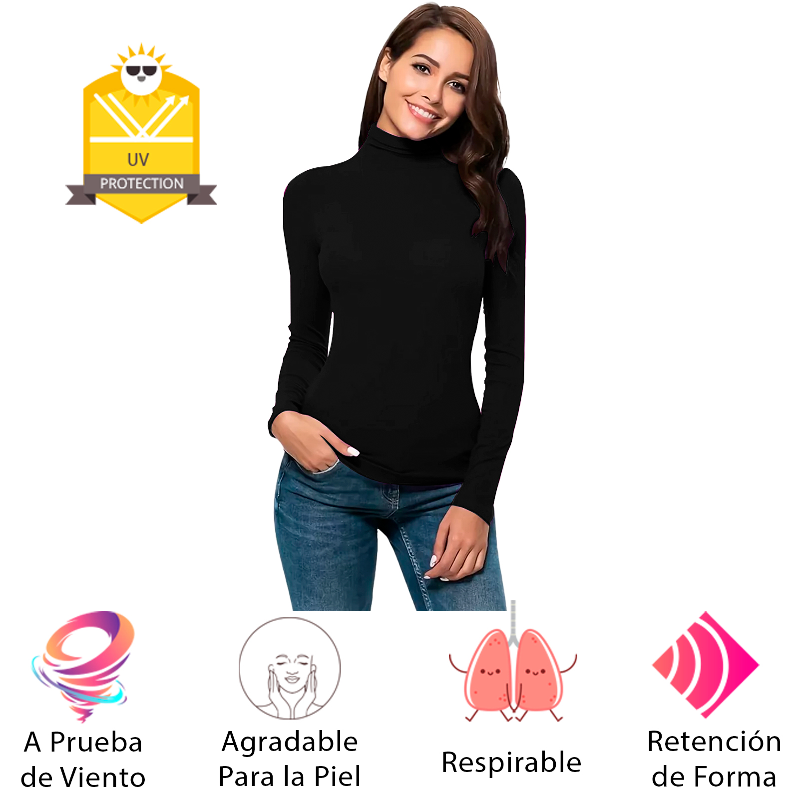 Foto 8 pulgar | Blusa Termica Mujer, Color Negro, Manga Larga, Unitalla, Cuello Alto, Playera, Casual, Basica, Camiseta, Uso
