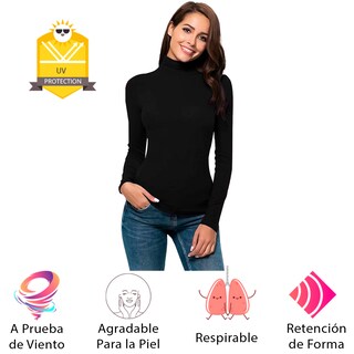 Foto 7 | Blusa Termica Mujer, Color Negro, Manga Larga, Unitalla, Cuello Alto, Playera, Casual, Basica, Camiseta, Uso