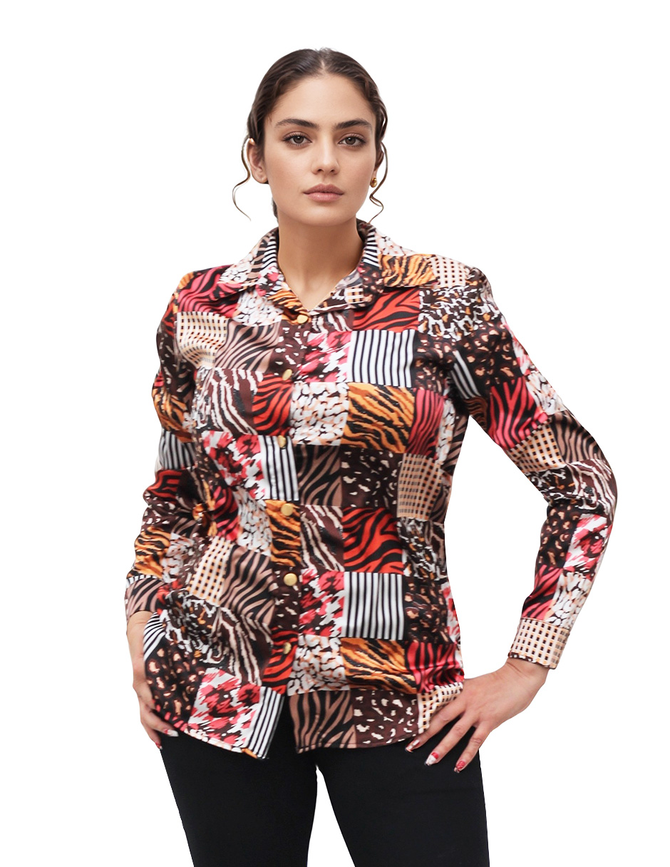Foto 2 pulgar | Blusa Casual Manga Larga Kosauki Moda Marrón para Mujer