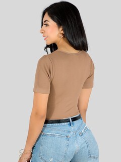 Foto 3 | Player Mujer Texturizada Casual Stretch Bl-1018 Café Claro Blusa Dama Top