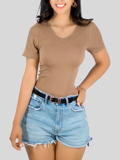 Foto 4 | Player Mujer Texturizada Casual Stretch Bl-1018 Café Claro Blusa Dama Top