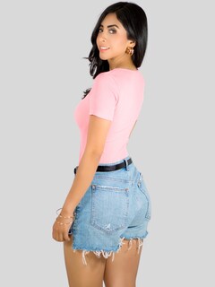 Foto 3 | Player Mujer Texturizada Casual Stretch Bl-1018 Rosa Blusa Dama Top