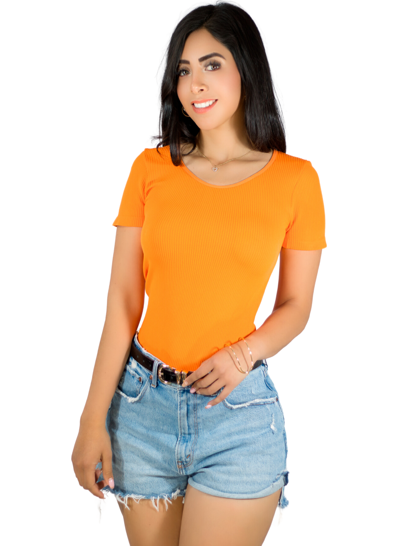 Player Mujer Texturizada Casual Stretch Bl-1018 Naranja Blusa Dama Top