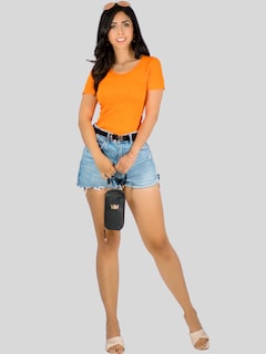 Foto 2 | Player Mujer Texturizada Casual Stretch Bl-1018 Naranja Blusa Dama Top
