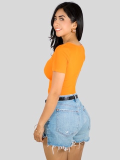 Foto 3 | Player Mujer Texturizada Casual Stretch Bl-1018 Naranja Blusa Dama Top