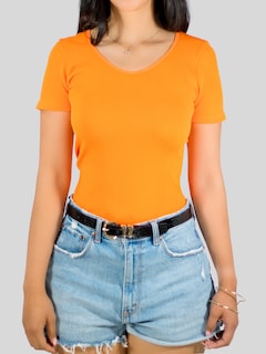 Foto 4 | Player Mujer Texturizada Casual Stretch Bl-1018 Naranja Blusa Dama Top