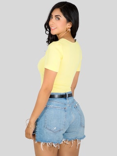 Foto 3 | Player Mujer Texturizada Casual Stretch Bl-1018 Amarillo Claro Blusa Dama Top