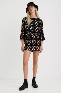 Foto 3 | Blusa Loose Color Negro Crepe Estampado Corazones Desigual
