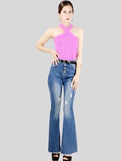Foto 2 | Blusas Body Mujer Texturizada Casual O Elegante Crop Top Bl-1020 Rosa Body Cuello Alto Para Mujer