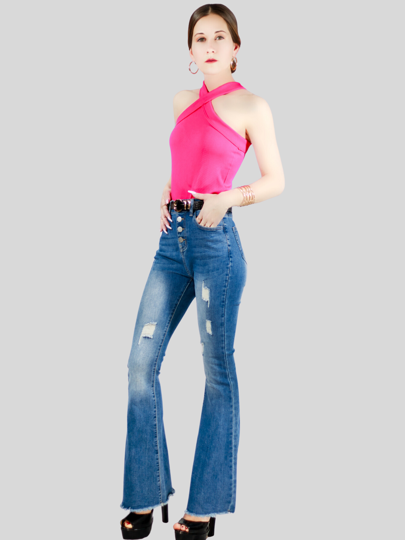 Foto 2 | Blusas Body Mujer Texturizada Casual O Elegante Crop Top Bl-1020 Fucsia Body Cuello Alto Para Mujer