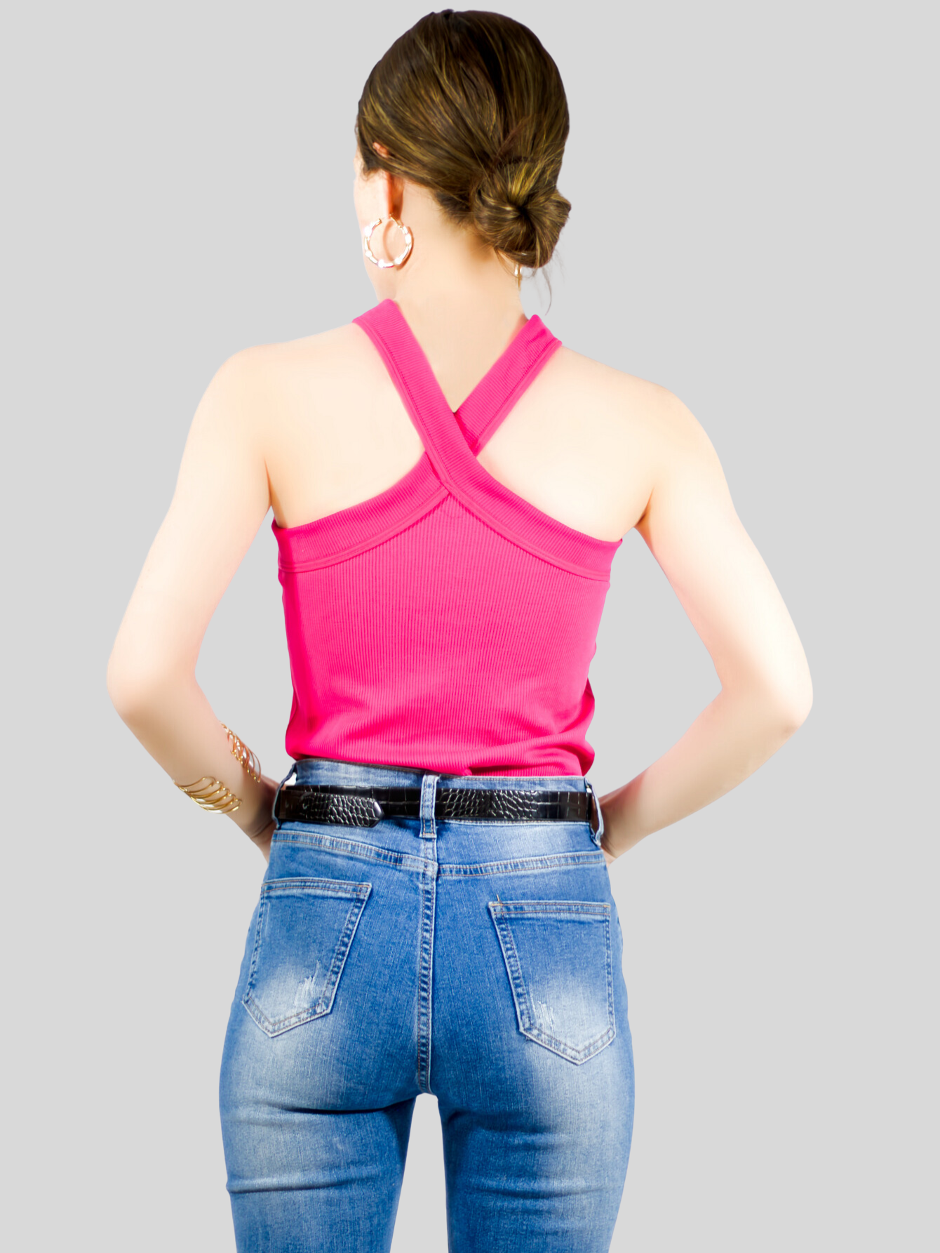 Foto 3 | Blusas Body Mujer Texturizada Casual O Elegante Crop Top Bl-1020 Fucsia Body Cuello Alto Para Mujer