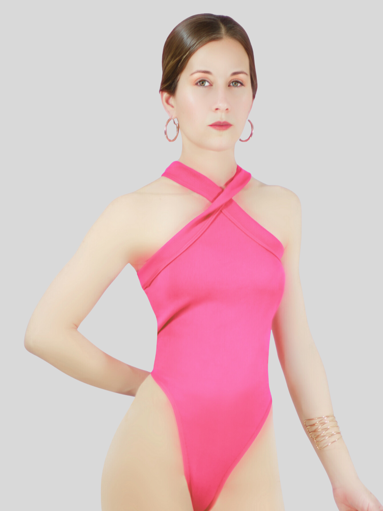 Foto 6 pulgar | Blusas Body Mujer Texturizada Casual O Elegante Crop Top Bl-1020 Fucsia Body Cuello Alto Para Mujer