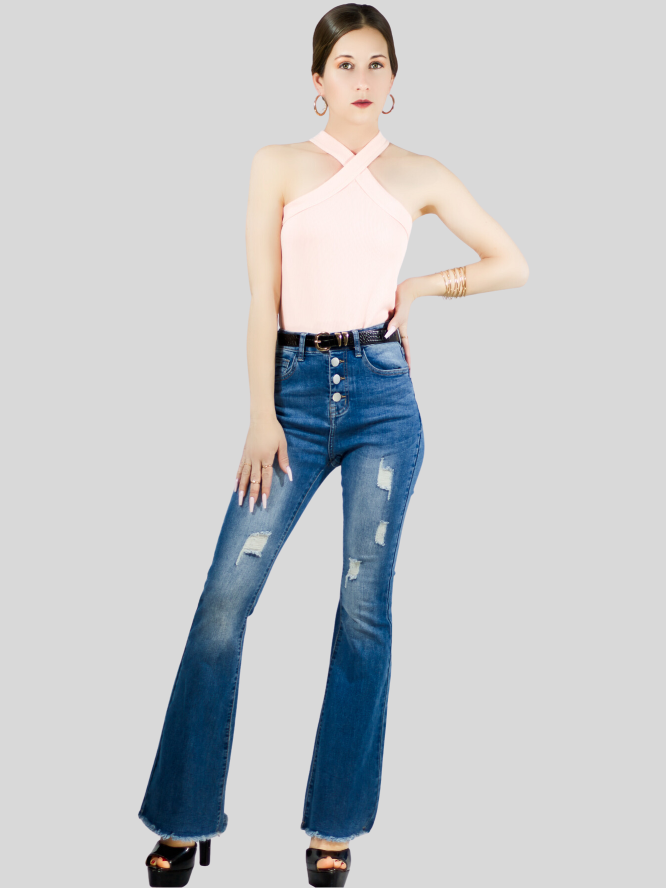 Foto 2 | Blusas Body Mujer Texturizada Casual O Elegante Crop Top Bl-1020 Nude Body Cuello Alto Para Mujer