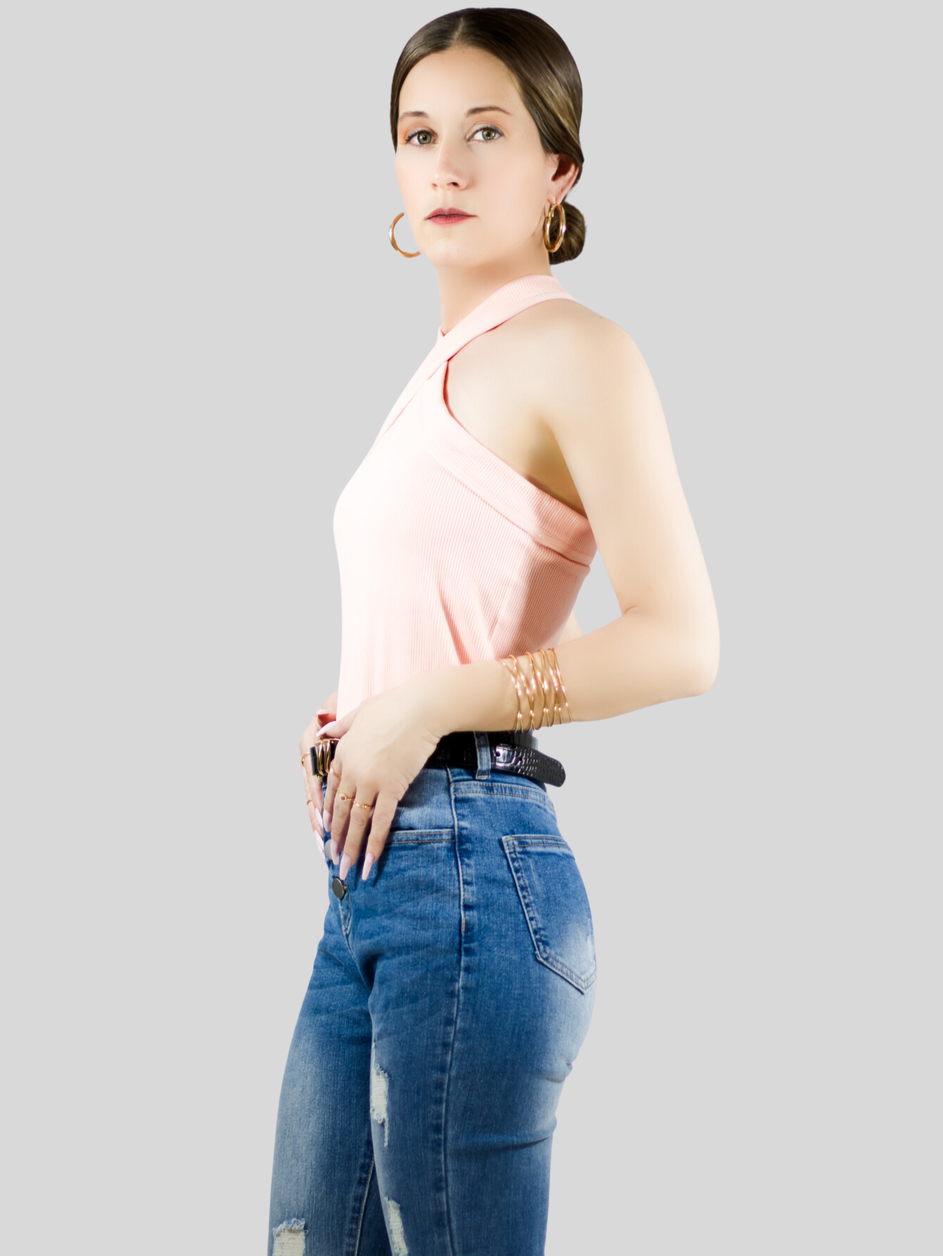 Foto 5 pulgar | Blusas Body Mujer Texturizada Casual O Elegante Crop Top Bl-1020 Nude Body Cuello Alto Para Mujer