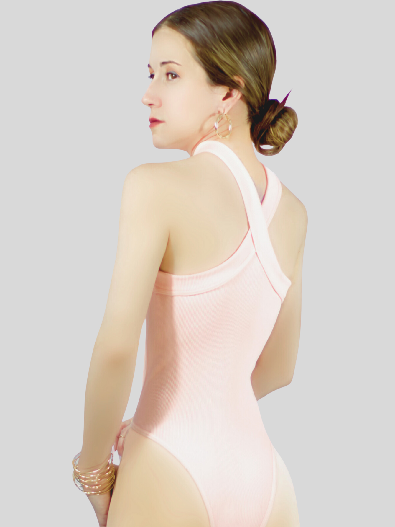 Foto 7 pulgar | Blusas Body Mujer Texturizada Casual O Elegante Crop Top Bl-1020 Nude Body Cuello Alto Para Mujer