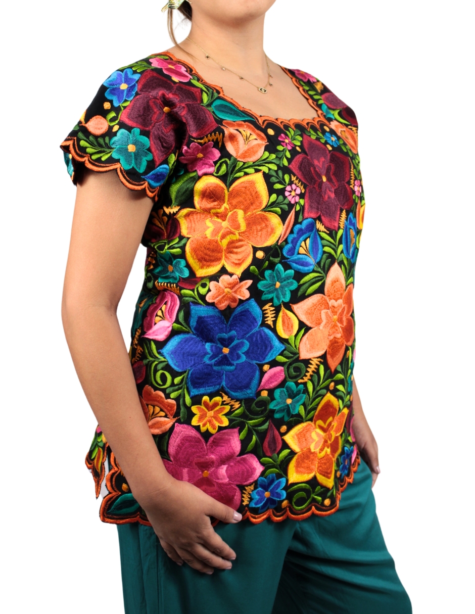 Foto 3 pulgar | Blusa Yucateca Artesanal Bordada En Ambos Lados Para Mujer