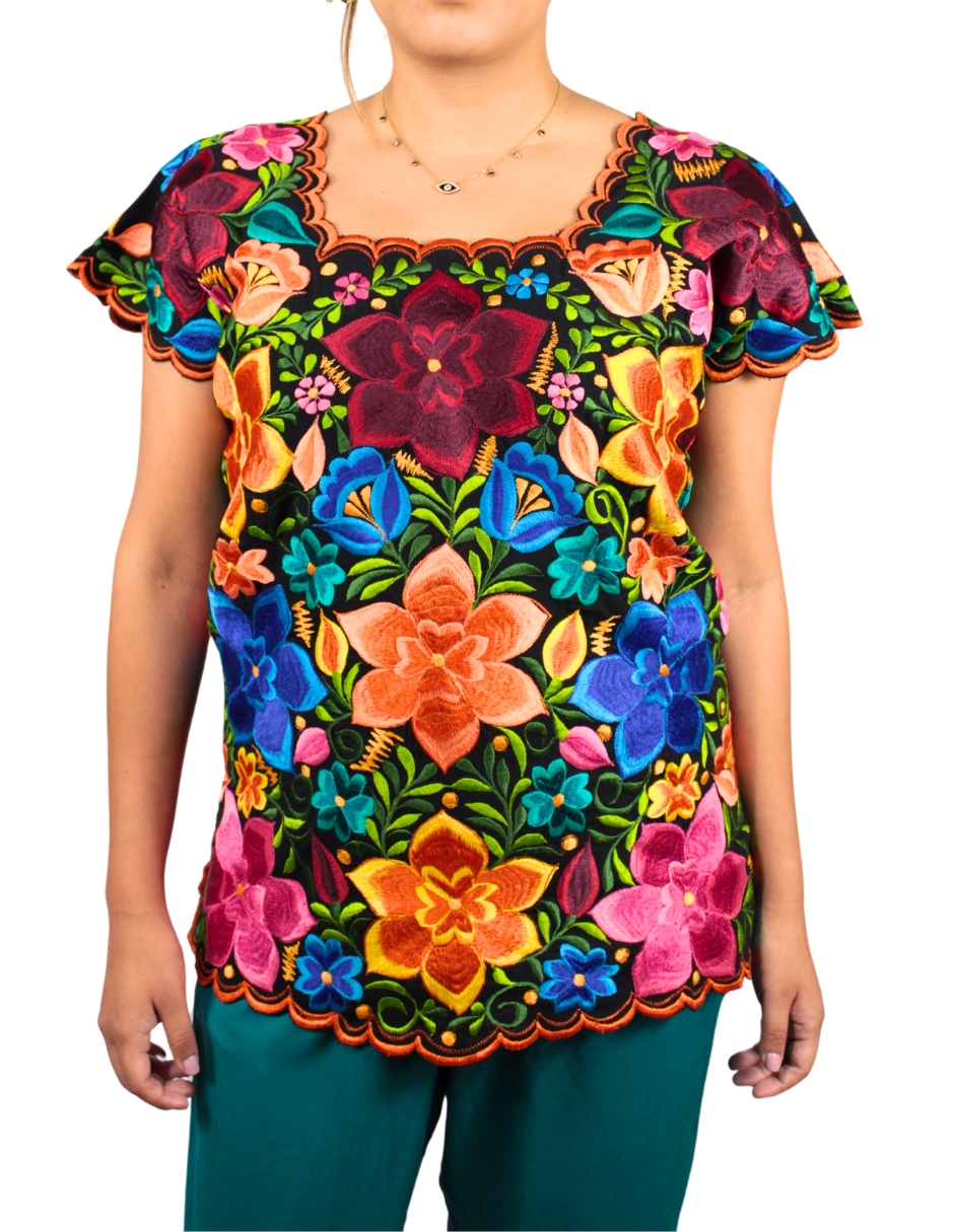 Foto 4 pulgar | Blusa Yucateca Artesanal Bordada En Ambos Lados Para Mujer