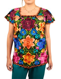Foto 3 | Blusa Yucateca Artesanal Bordada En Ambos Lados Para Mujer