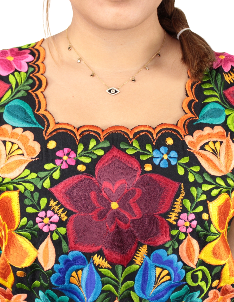 Foto 5 pulgar | Blusa Yucateca Artesanal Bordada En Ambos Lados Para Mujer