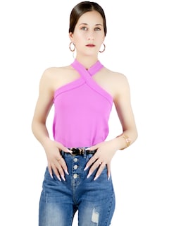 Foto 1 | Blusas Body Mujer Texturizada Casual O Elegante Crop Top Bl-1020 Rosa Body Cuello Alto Para Mujer