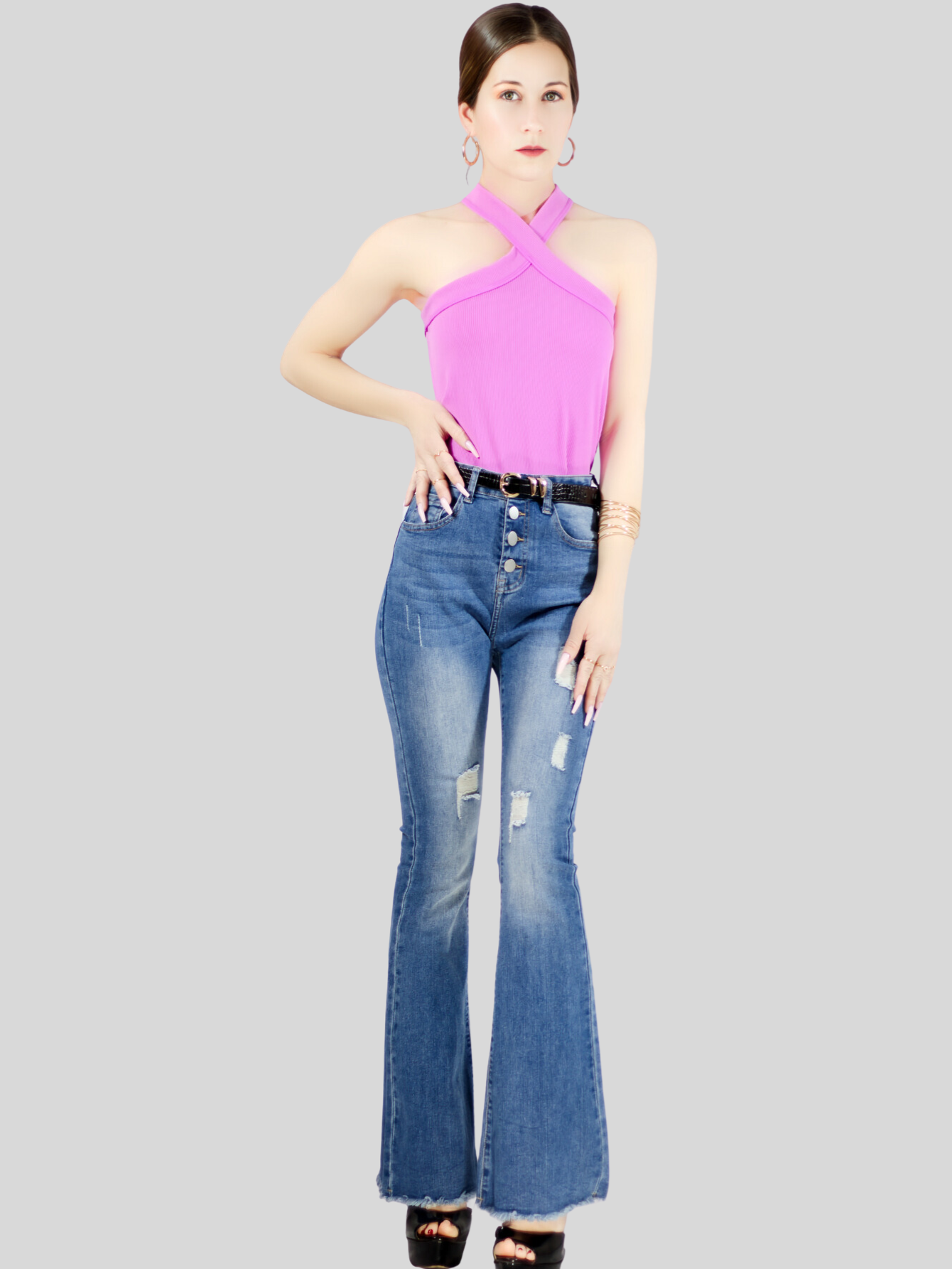 Foto 3 pulgar | Blusas Body Mujer Texturizada Casual O Elegante Crop Top Bl-1020 Rosa Body Cuello Alto Para Mujer