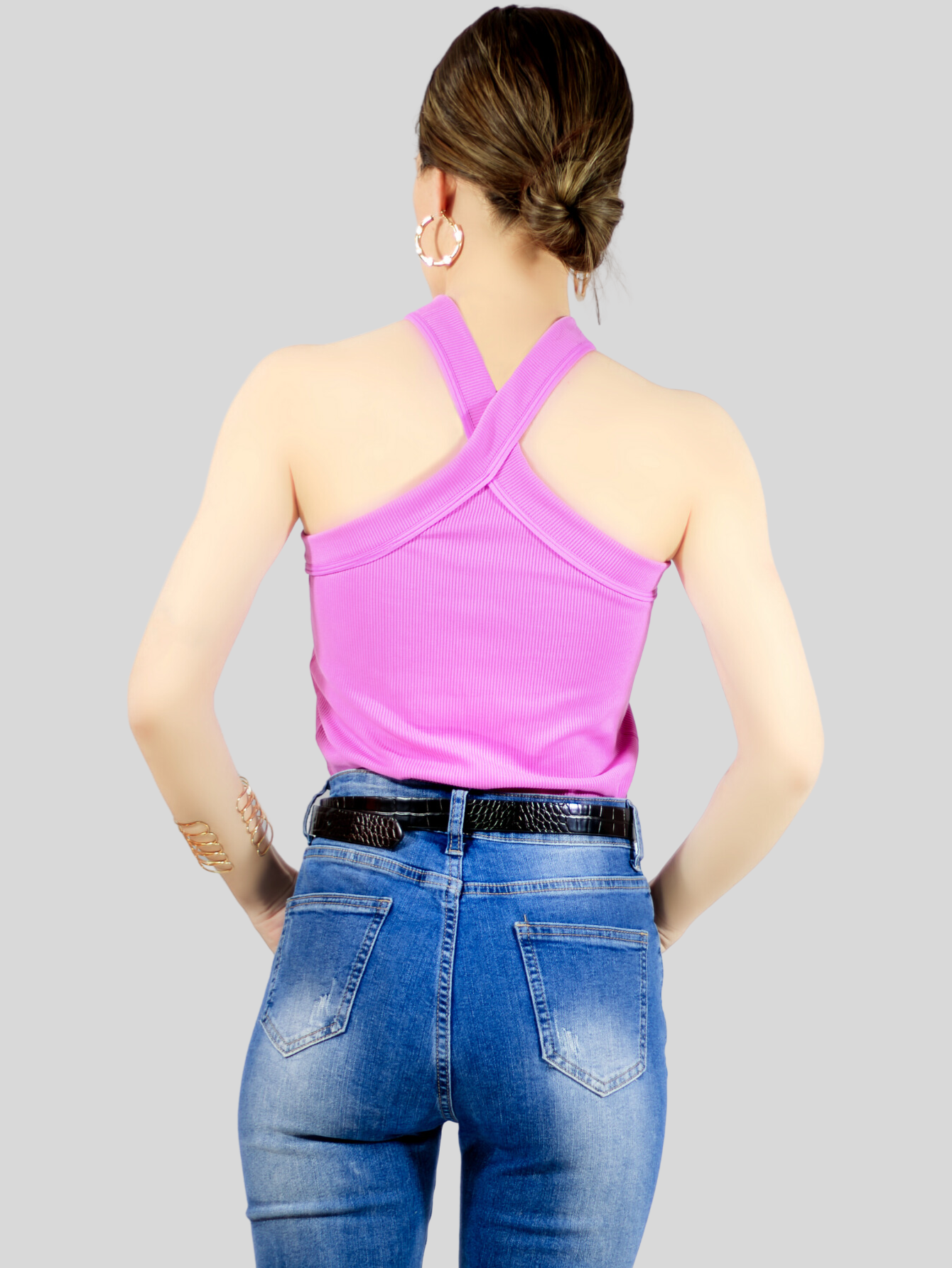 Foto 4 pulgar | Blusas Body Mujer Texturizada Casual O Elegante Crop Top Bl-1020 Rosa Body Cuello Alto Para Mujer