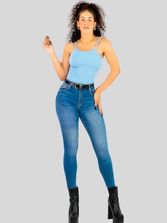 Foto 2 | Top Tank Blusa De Mujer Unitalla Canalé De Tirantes Estampado Liso Bl-1026 Azul Claro Crop Básico Varios Colores