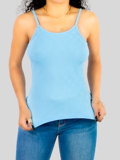 Foto 4 | Top Tank Blusa De Mujer Unitalla Canalé De Tirantes Estampado Liso Bl-1026 Azul Claro Crop Básico Varios Colores