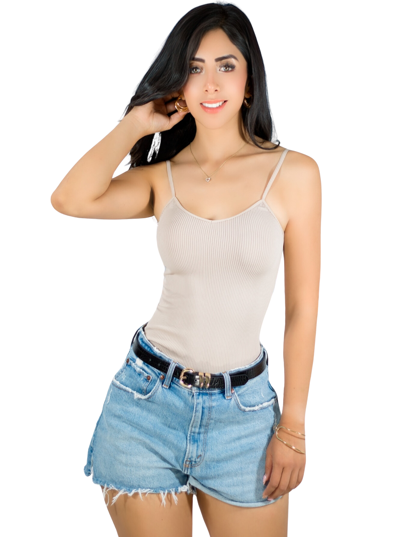 Top Tank Blusa De Mujer Unitalla Canalé De Tirantes Estampado Liso Bl-1023 Beige Crop Básico Varios Colores
