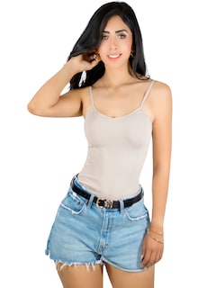 Foto 1 | Top Tank Blusa De Mujer Unitalla Canalé De Tirantes Estampado Liso Bl-1023 Beige Crop Básico Varios Colores