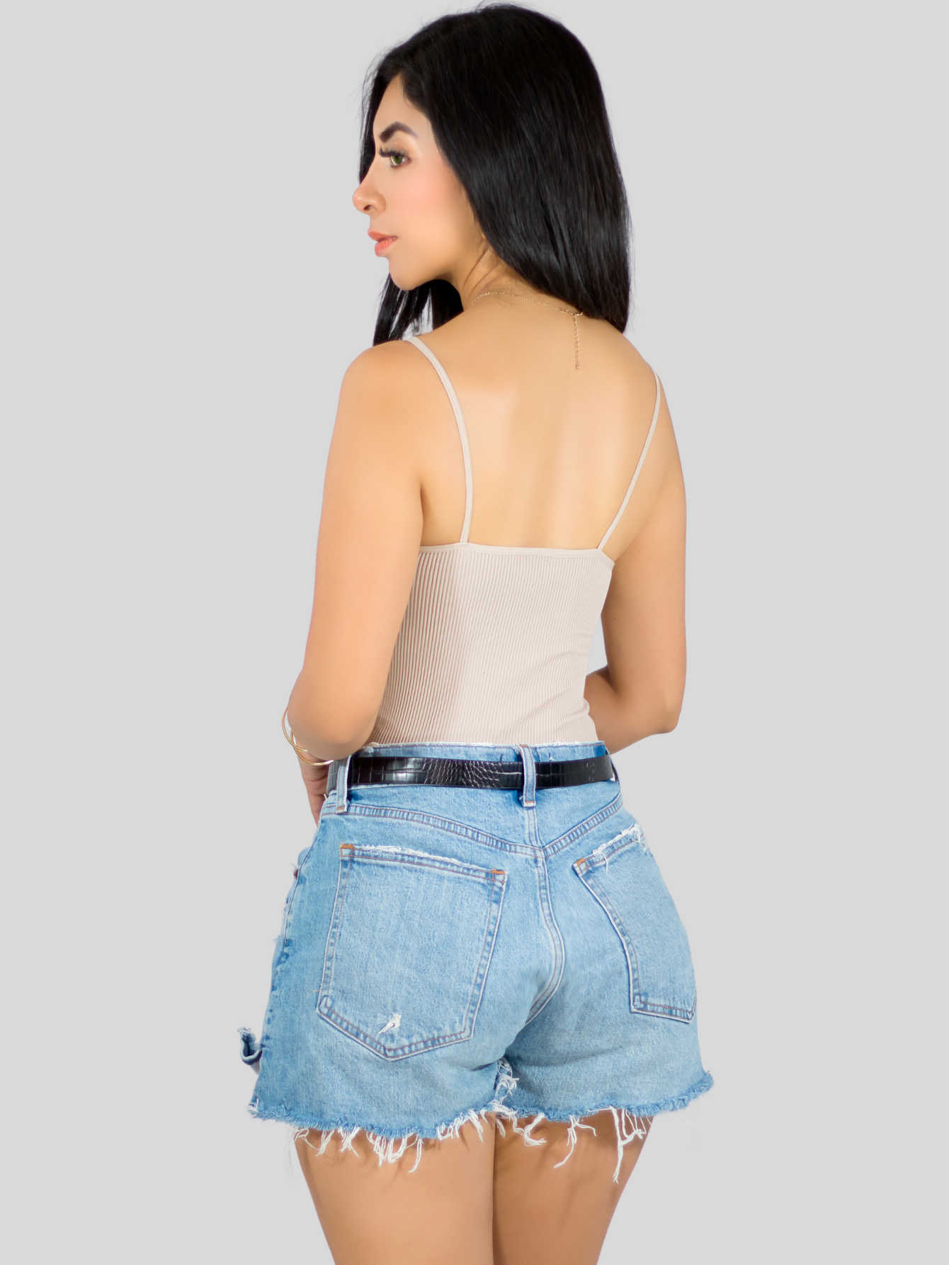 Foto 4 pulgar | Top Tank Blusa De Mujer Unitalla Canalé De Tirantes Estampado Liso Bl-1023 Beige Crop Básico Varios Colores