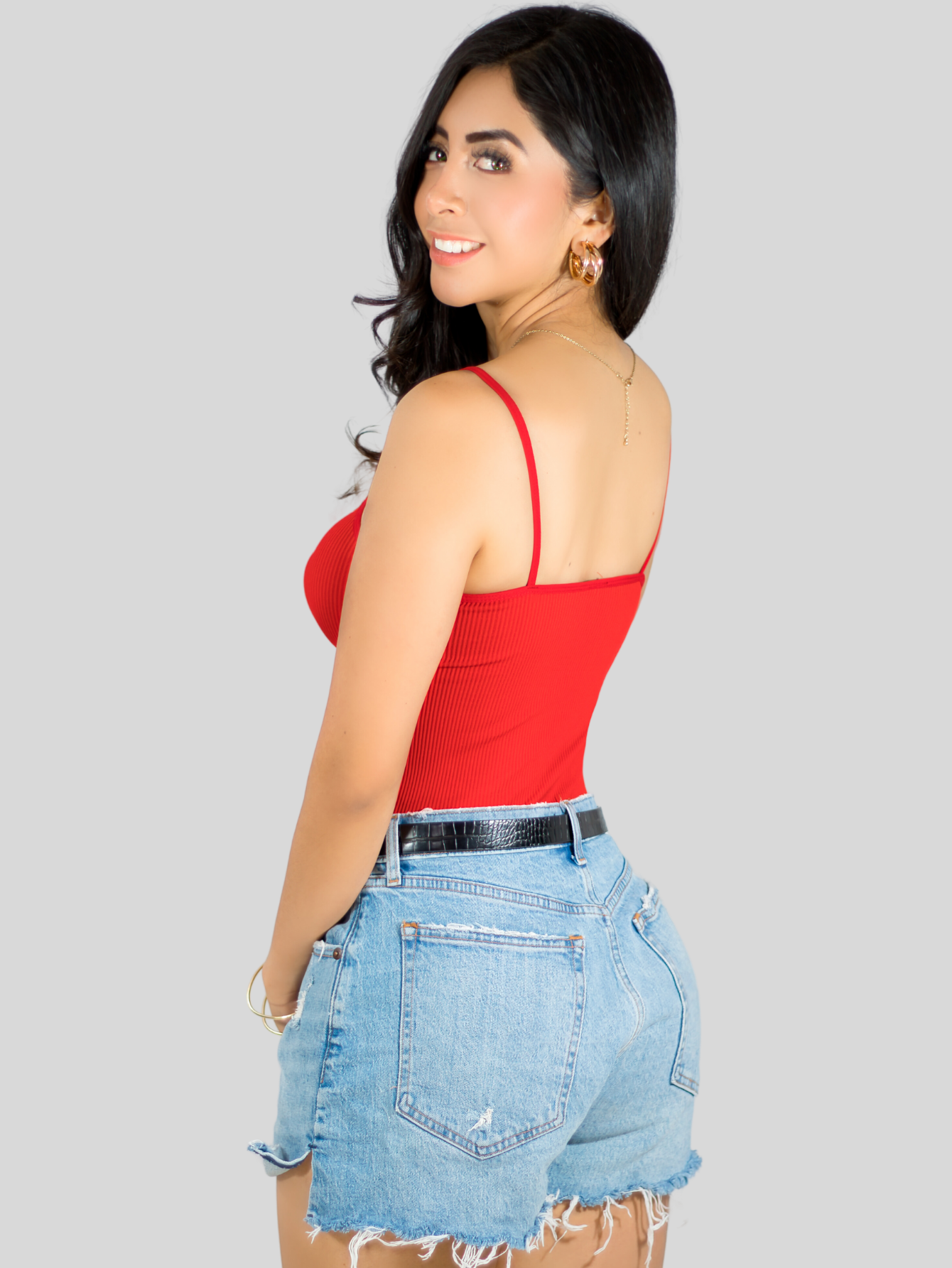 Foto 4 pulgar | Top Tank Blusa De Mujer Unitalla Canalé De Tirantes Estampado Liso Bl-1023 Rojo Crop Básico Varios Colores