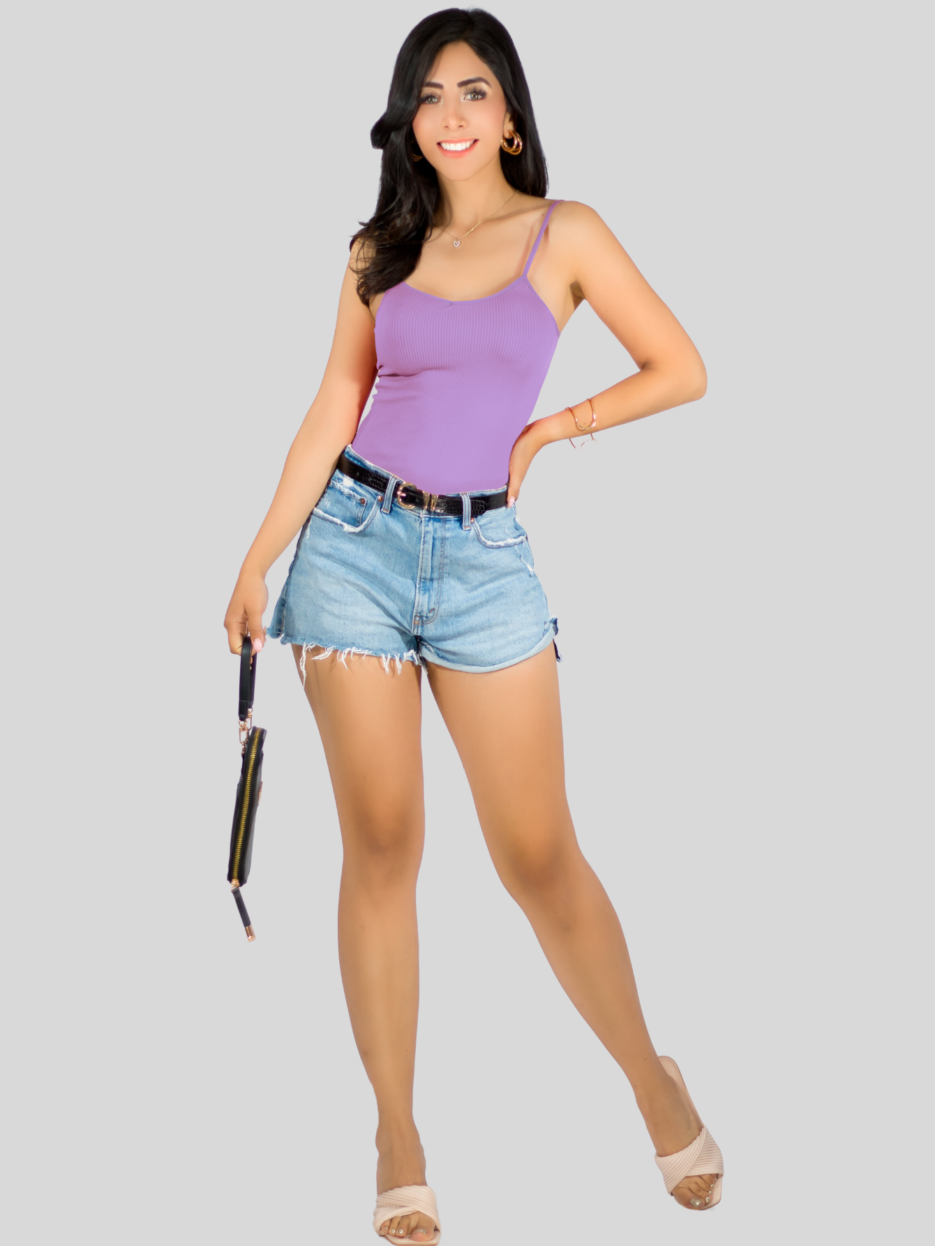 Foto 2 | Top Tank Blusa De Mujer Unitalla Canalé De Tirantes Estampado Liso Bl-1023 Lila Crop Básico Varios Colores