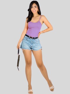 Foto 2 | Top Tank Blusa De Mujer Unitalla Canalé De Tirantes Estampado Liso Bl-1023 Lila Crop Básico Varios Colores