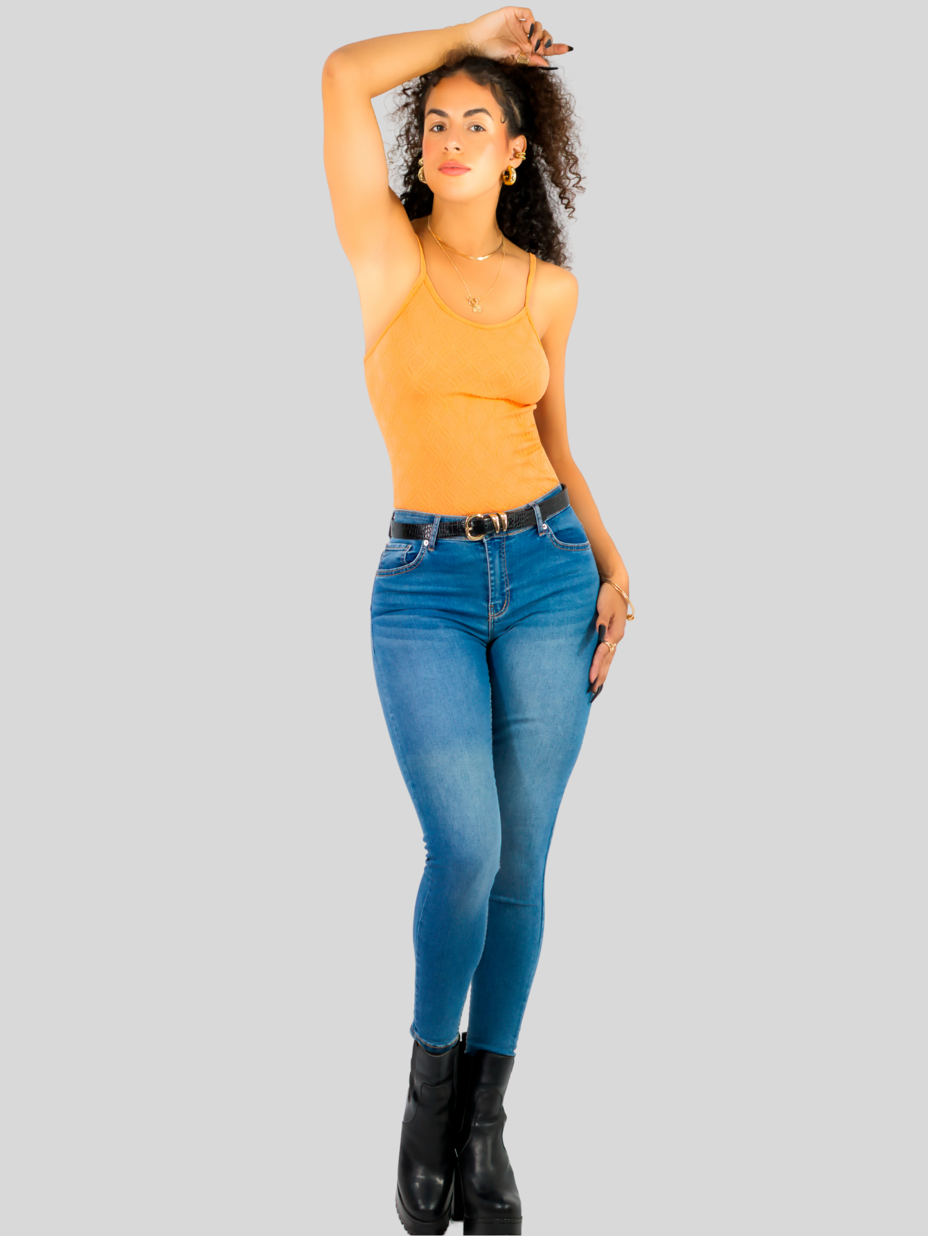 Foto 3 pulgar | Top Tank Blusa De Mujer Unitalla Canalé De Tirantes Estampado Liso Bl-1026 Naranja Crop Básico Varios Colores