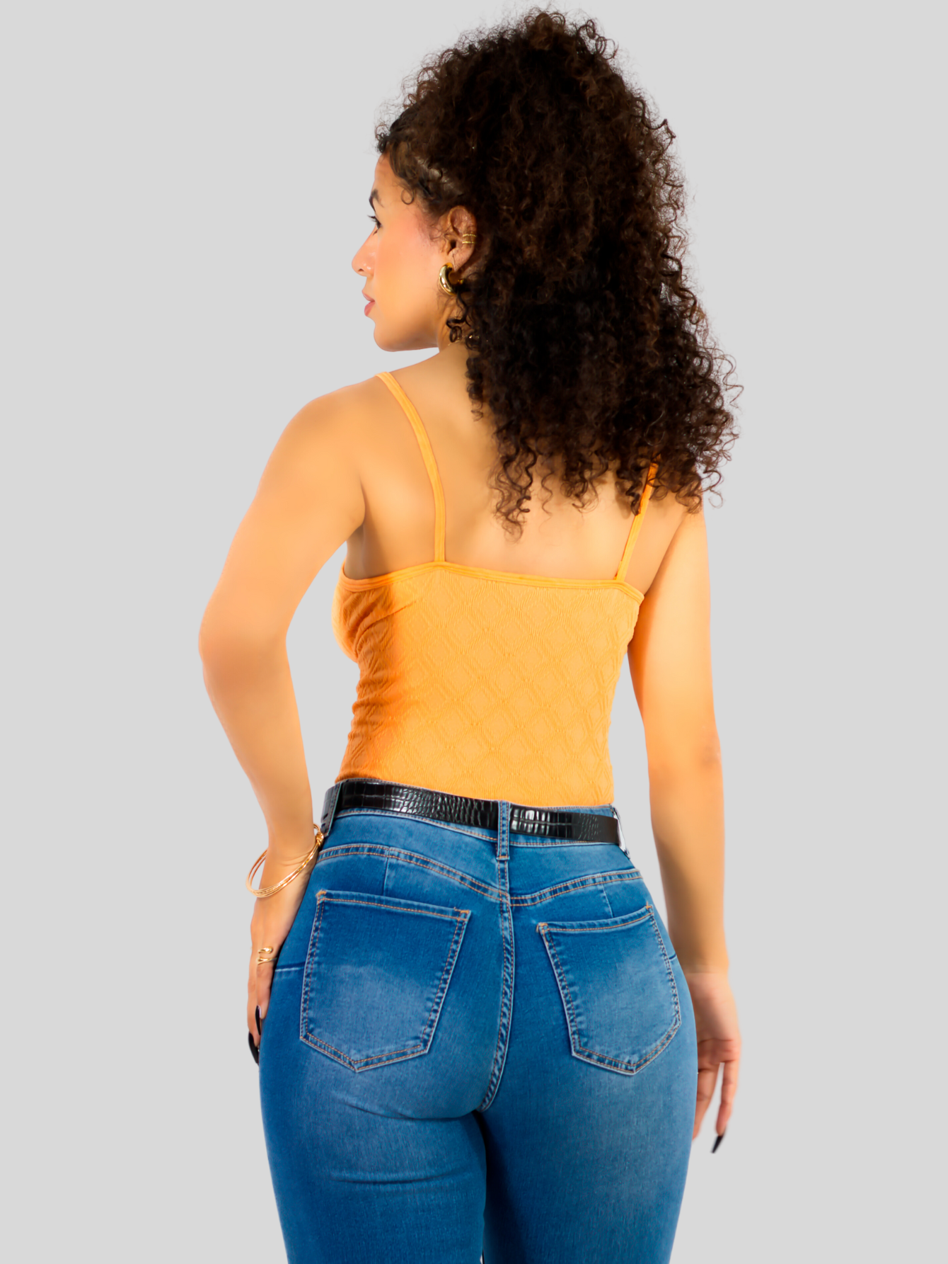 Foto 4 pulgar | Top Tank Blusa De Mujer Unitalla Canalé De Tirantes Estampado Liso Bl-1026 Naranja Crop Básico Varios Colores