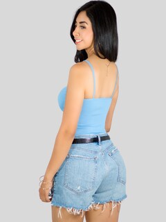 Foto 3 | Top Tank Blusa De Mujer Unitalla Canalé De Tirantes Estampado Liso Bl-1023 Azul Crop Básico Varios Colores