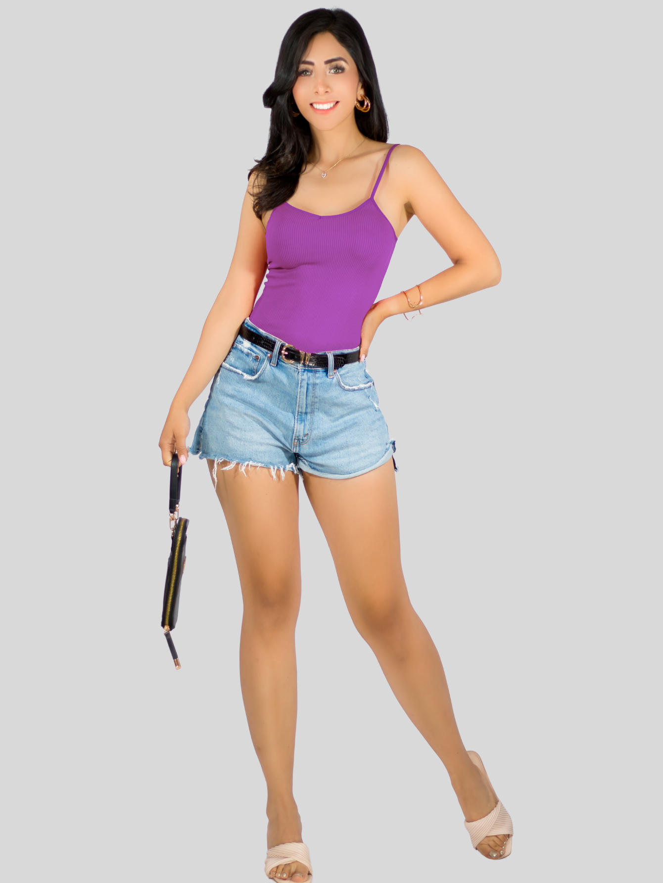 Foto 2 | Top Tank Blusa De Mujer Unitalla Canalé De Tirantes Estampado Liso Bl-1023 Violeta Crop Básico Varios Colores