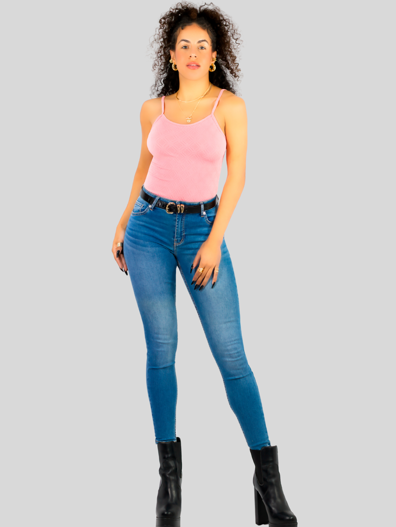 Foto 3 pulgar | Top Tank Blusa De Mujer Unitalla Canalé De Tirantes Estampado Liso Bl-1026 Rosa Crop Básico Varios Colores