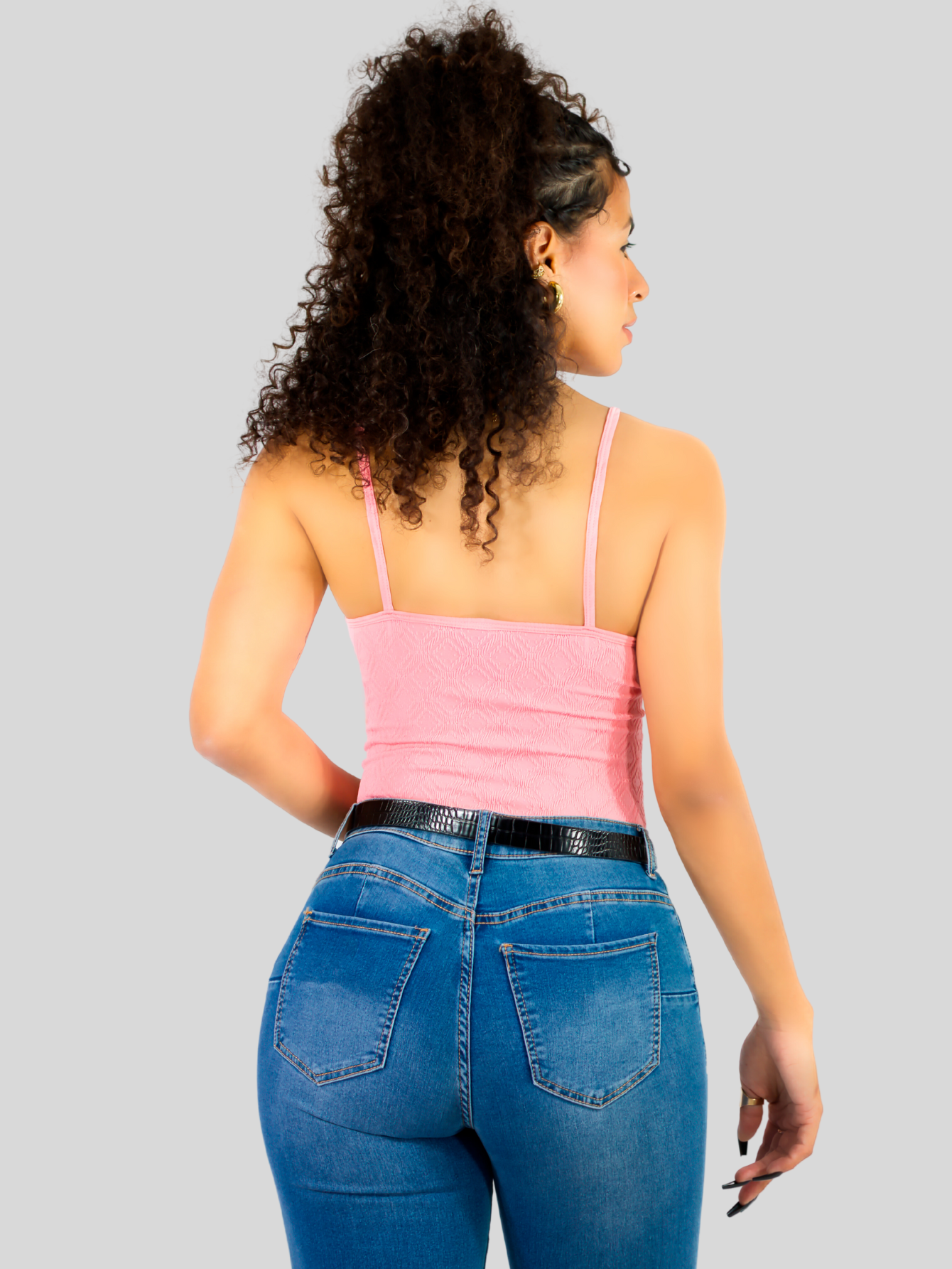 Foto 4 pulgar | Top Tank Blusa De Mujer Unitalla Canalé De Tirantes Estampado Liso Bl-1026 Rosa Crop Básico Varios Colores