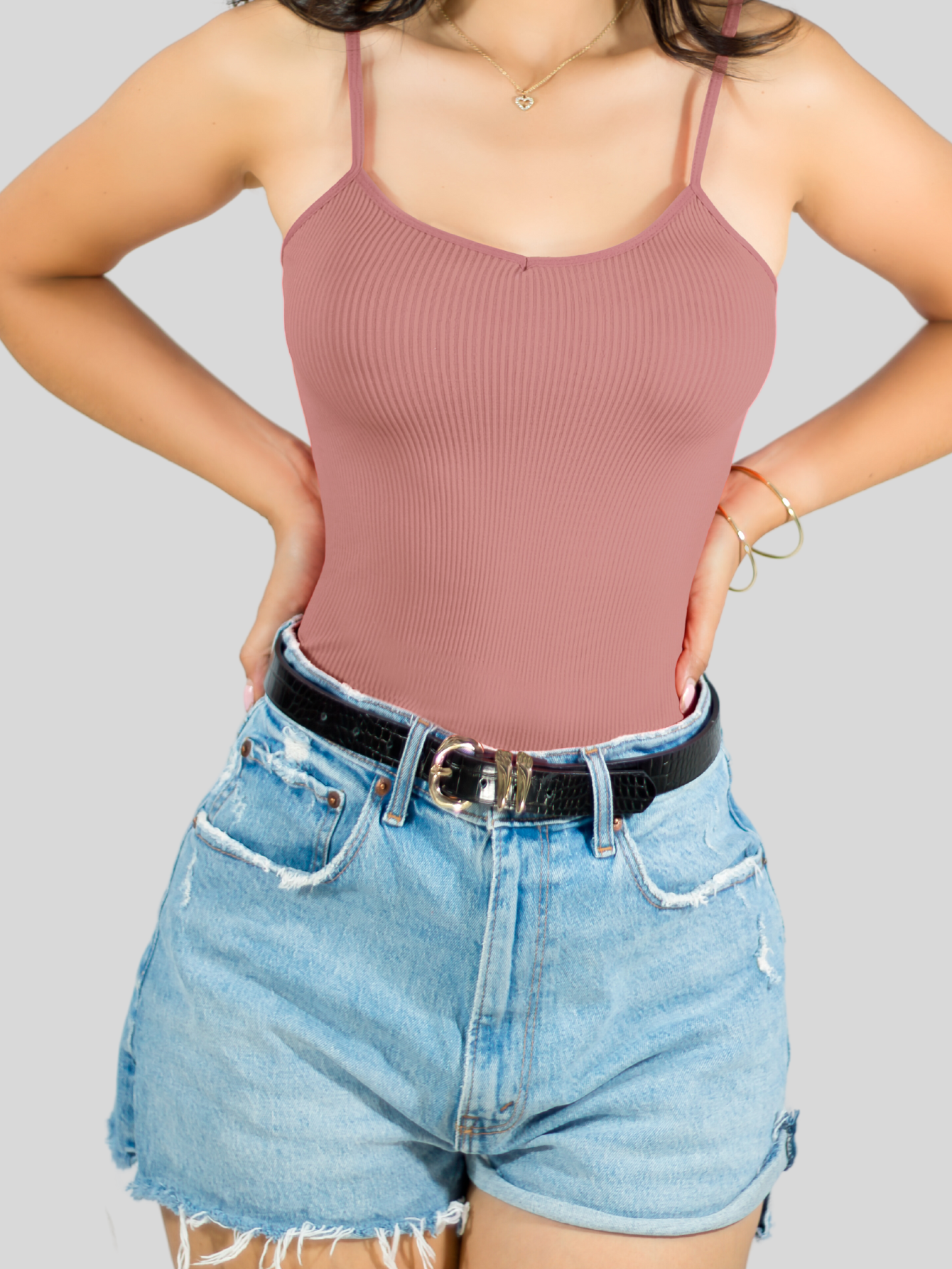 Foto 5 pulgar | Top Tank Blusa De Mujer Unitalla Canalé De Tirantes Estampado Liso Bl-1023 Coral Crop Básico Varios Colores